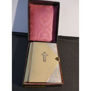 Antique 1899 First Communion Gift German Prayer Book Faux Ivory & MOP